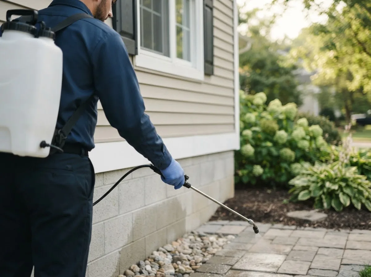 Pest control technician inspecting a home in Richford, NY